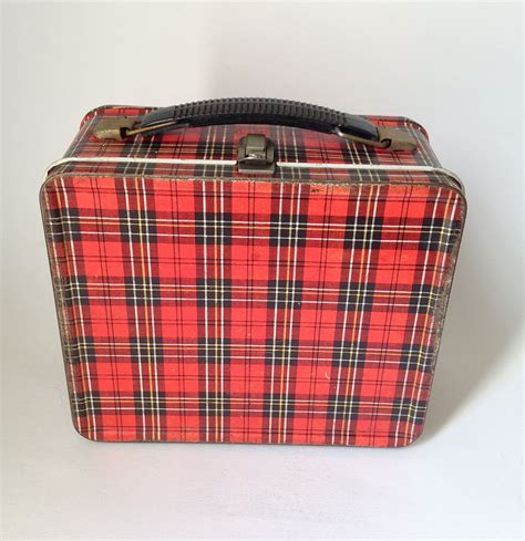 red plaid metal lunch box|thermos rectangular lunch box.